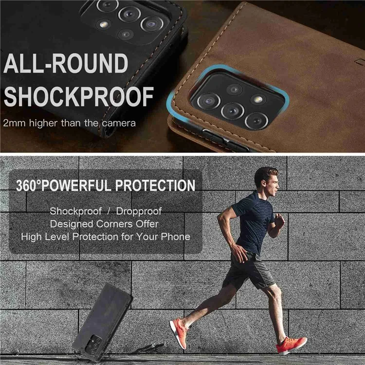 CASEME 013 Series Lightweight Mobile Phone Case Bag for Samsung Galaxy A73 5G, Auto-absorbed PU Leather Wallet Foldable Stand Phone Cover - Black-Cellmalls