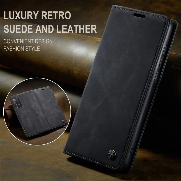 CASEME 013 Series Lightweight Mobile Phone Case Bag for Samsung Galaxy A73 5G, Auto-absorbed PU Leather Wallet Foldable Stand Phone Cover - Black-Cellmalls