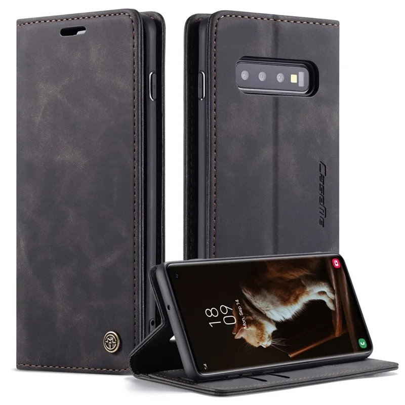 CASEME 013 Series for Samsung Galaxy S10 PU Leather Case [Auto-absorbed] [Wallet Stand] - Black-Cellmalls