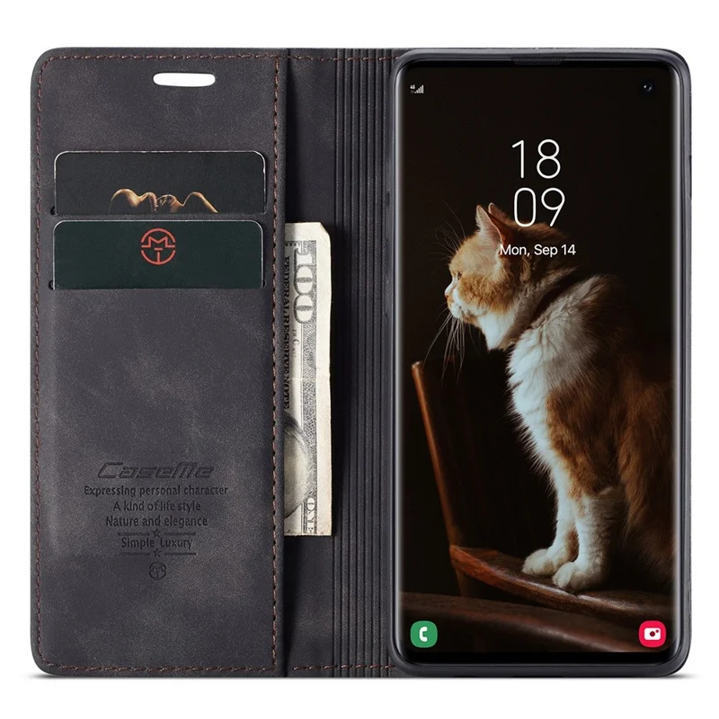 CASEME 013 Series for Samsung Galaxy S10 PU Leather Case [Auto-absorbed] [Wallet Stand] - Black-Cellmalls