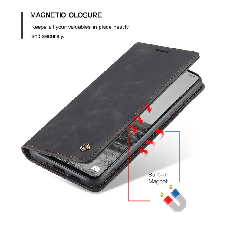 CASEME 013 Series Lightweight Mobile Phone Case Bag for Samsung Galaxy A73 5G, Auto-absorbed PU Leather Wallet Foldable Stand Phone Cover - Black-Cellmalls