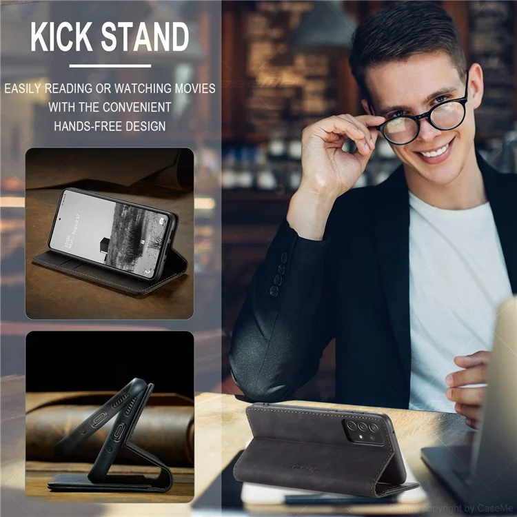 CASEME 013 Series Lightweight Mobile Phone Case Bag for Samsung Galaxy A73 5G, Auto-absorbed PU Leather Wallet Foldable Stand Phone Cover - Black-Cellmalls