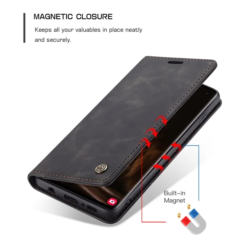CASEME 013 Series for Samsung Galaxy S10 PU Leather Case [Auto-absorbed] [Wallet Stand] - Black-Cellmalls