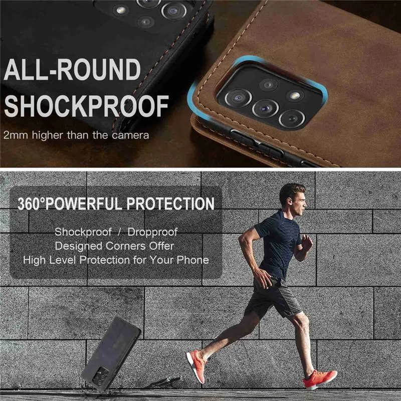 CASEME 013 Series Automatic Suction Leather Wallet Case for Samsung Galaxy A72 4G/5G - Black-Cellmalls