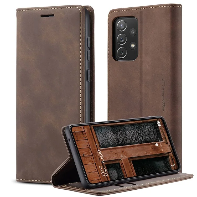 CASEME 013 Series Lightweight Mobile Phone Case Bag for Samsung Galaxy A73 5G, Auto-absorbed PU Leather Wallet Foldable Stand Phone Cover - Black-Cellmalls