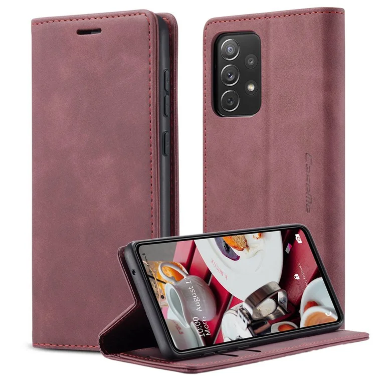 CASEME 013 Series Lightweight Mobile Phone Case Bag for Samsung Galaxy A73 5G, Auto-absorbed PU Leather Wallet Foldable Stand Phone Cover - Black-Cellmalls