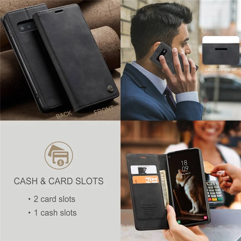 CASEME 013 Series for Samsung Galaxy S10 PU Leather Case [Auto-absorbed] [Wallet Stand] - Black-Cellmalls