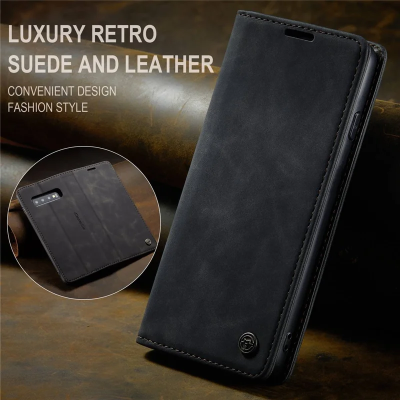 CASEME 013 Series for Samsung Galaxy S10 PU Leather Case [Auto-absorbed] [Wallet Stand] - Black-Cellmalls