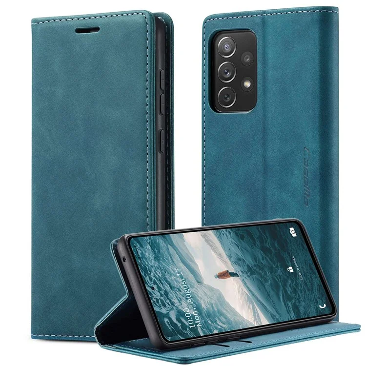 CASEME 013 Series Lightweight Mobile Phone Case Bag for Samsung Galaxy A73 5G, Auto-absorbed PU Leather Wallet Foldable Stand Phone Cover - Black-Cellmalls