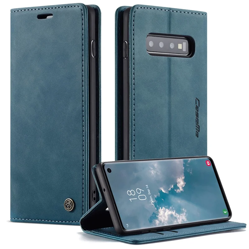 CASEME 013 Series for Samsung Galaxy S10 PU Leather Case [Auto-absorbed] [Wallet Stand] - Black-Cellmalls