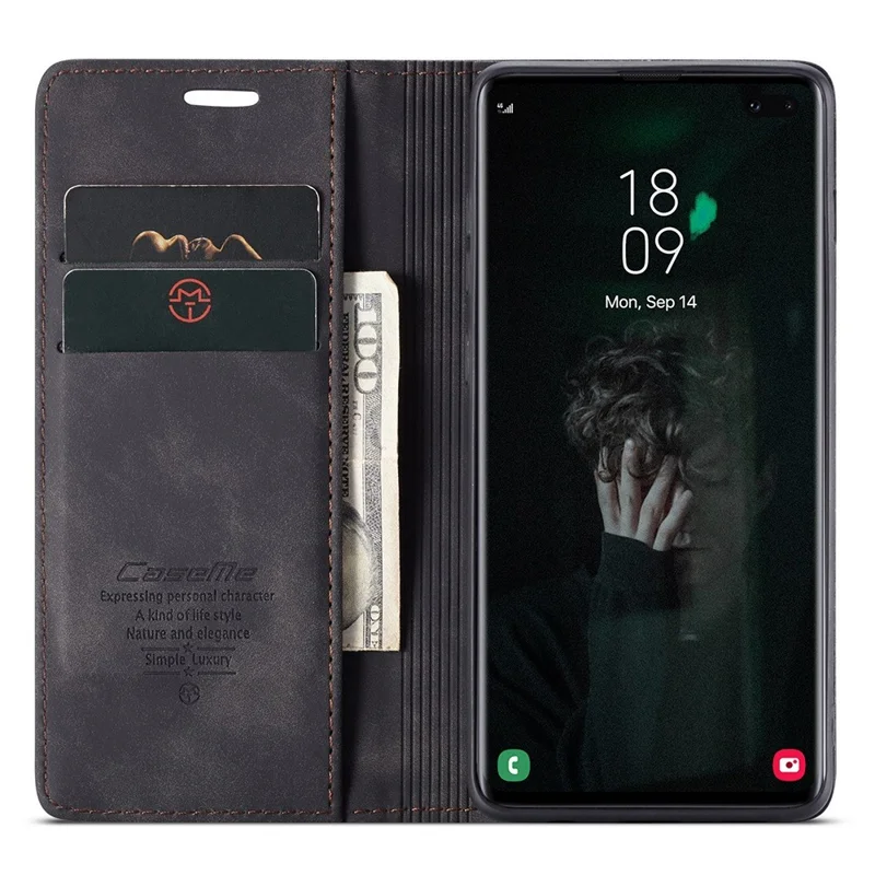 CASEME 013 Series PU Leather Case [Auto-absorbed] [Wallet Stand] for Samsung Galaxy S10 Plus - Black-Cellmalls