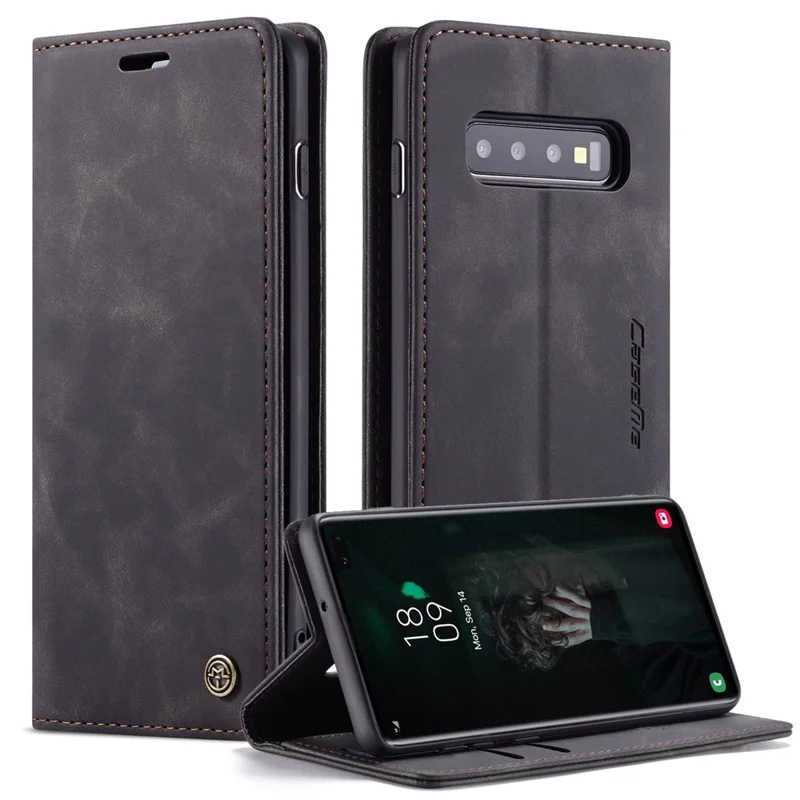 CASEME 013 Series PU Leather Case [Auto-absorbed] [Wallet Stand] for Samsung Galaxy S10 Plus - Black-Cellmalls