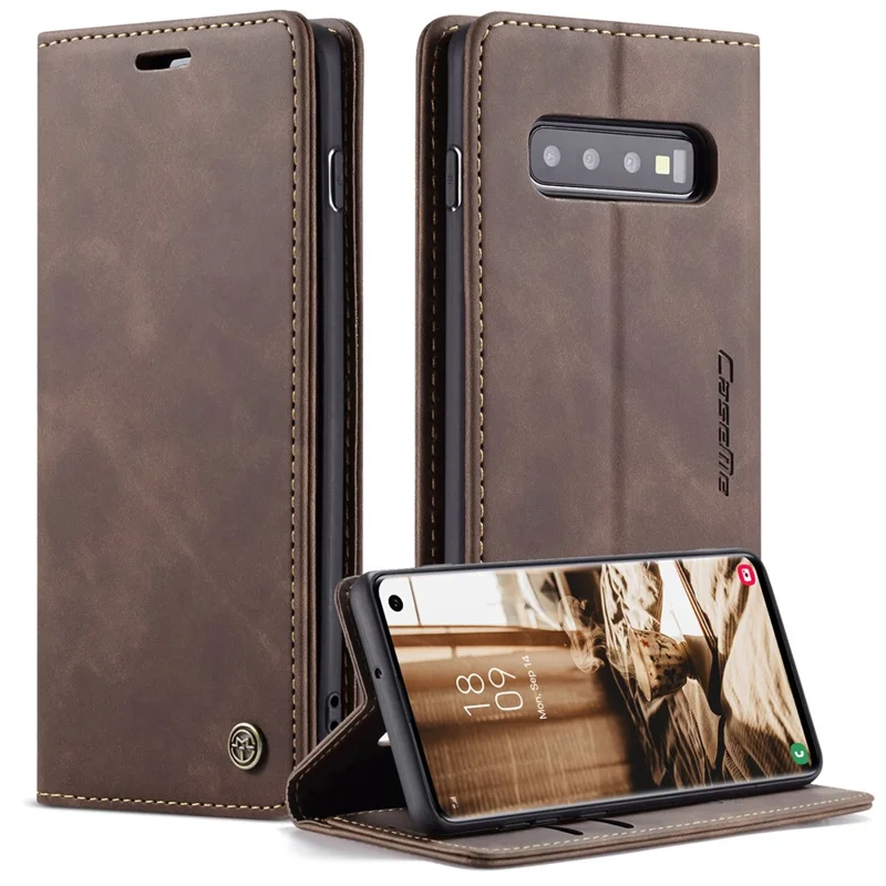 CASEME 013 Series for Samsung Galaxy S10 PU Leather Case [Auto-absorbed] [Wallet Stand] - Black-Cellmalls