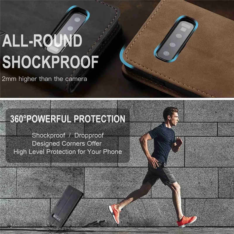 CASEME 013 Series PU Leather Case [Auto-absorbed] [Wallet Stand] for Samsung Galaxy S10 Plus - Black-Cellmalls