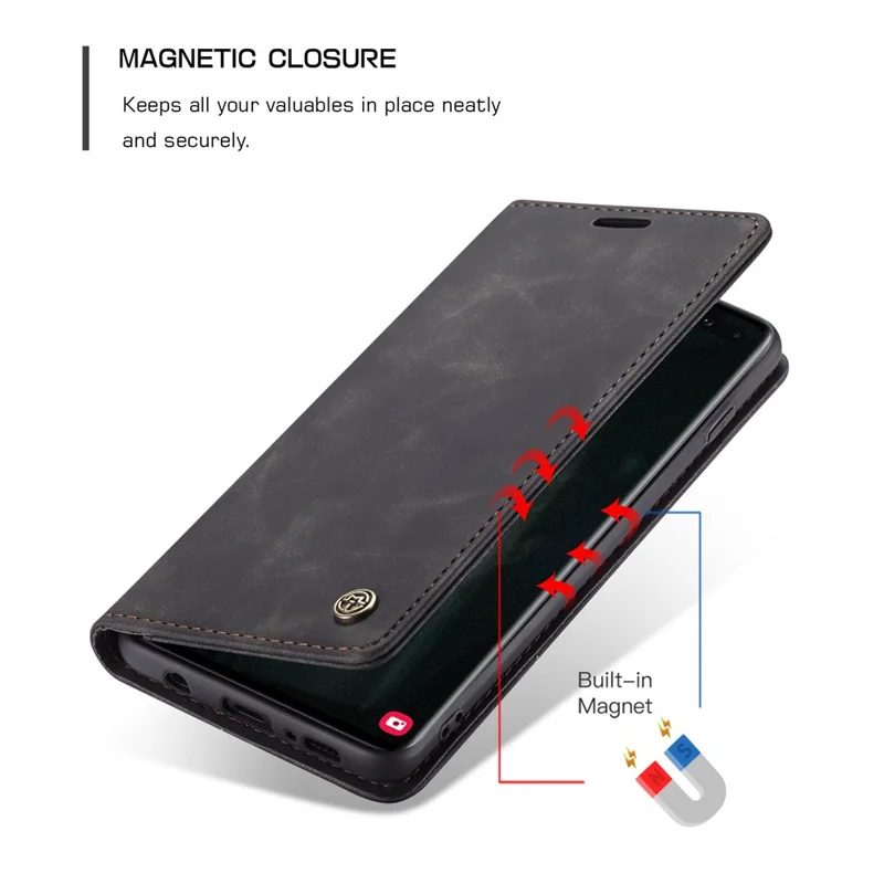 CASEME 013 Series PU Leather Case [Auto-absorbed] [Wallet Stand] for Samsung Galaxy S10 Plus - Black-Cellmalls