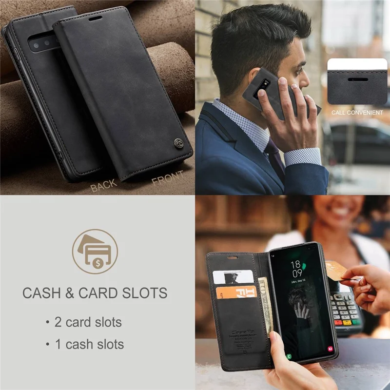 CASEME 013 Series PU Leather Case [Auto-absorbed] [Wallet Stand] for Samsung Galaxy S10 Plus - Black-Cellmalls