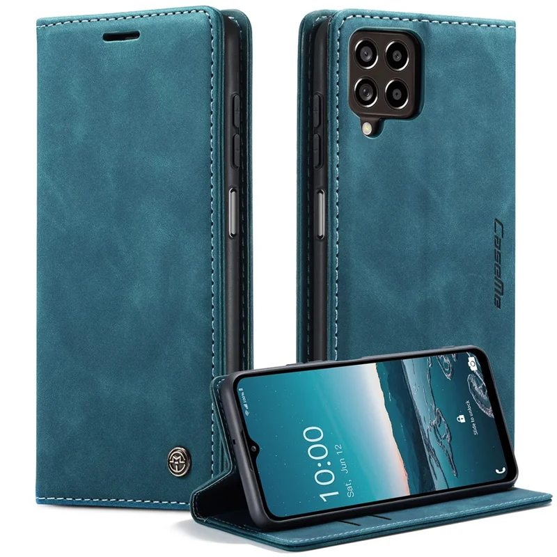 CASEME 013 Series Slim Phone Case for Samsung Galaxy M33 5G (Global Version) Shockproof PU Leather Wallet Foldable Stand Phone Cover - Black-Cellmalls