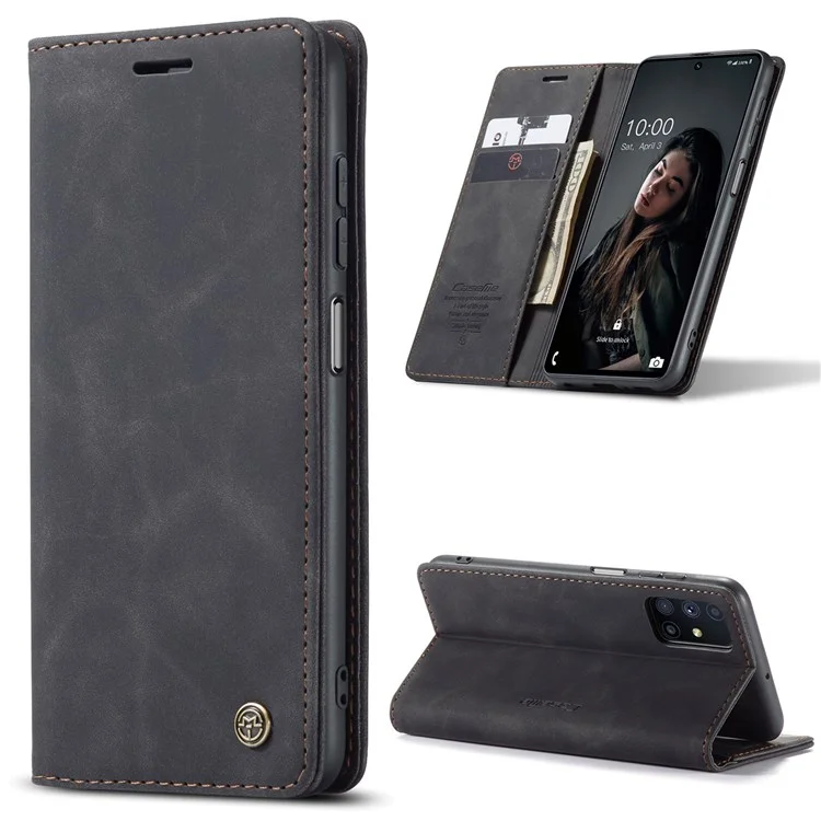 CASEME 013 Series Magnetic Smartphone Cover for Samsung Galaxy M51, PU Leather Wallet Foldable Stand Phone Case - Black-Cellmalls