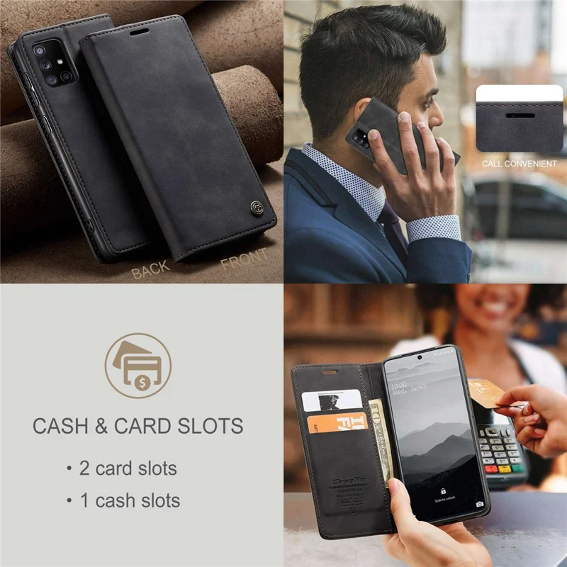 CASEME 013 Series Flip Wallet Leather Phone Cover for Samsung Galaxy A71 - Black-Cellmalls