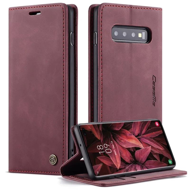 CASEME 013 Series PU Leather Case [Auto-absorbed] [Wallet Stand] for Samsung Galaxy S10 Plus - Black-Cellmalls