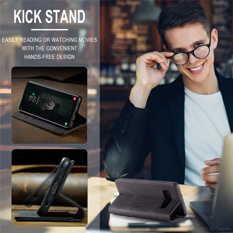 CASEME 013 Series PU Leather Case [Auto-absorbed] [Wallet Stand] for Samsung Galaxy S10 Plus - Black-Cellmalls