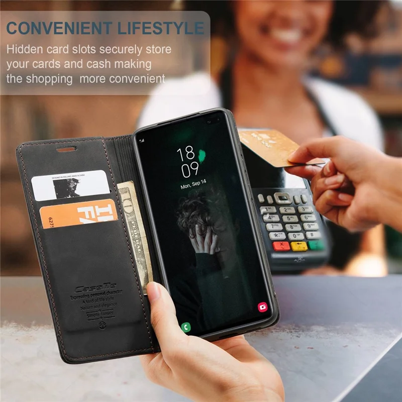 CASEME 013 Series PU Leather Case [Auto-absorbed] [Wallet Stand] for Samsung Galaxy S10 Plus - Black-Cellmalls