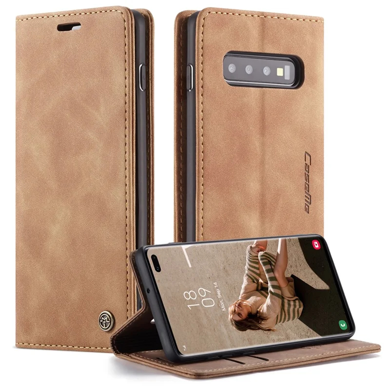 CASEME 013 Series PU Leather Case [Auto-absorbed] [Wallet Stand] for Samsung Galaxy S10 Plus - Black-Cellmalls
