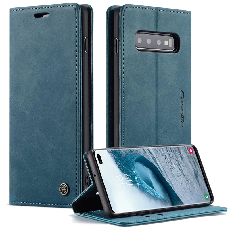 CASEME 013 Series PU Leather Case [Auto-absorbed] [Wallet Stand] for Samsung Galaxy S10 Plus - Black-Cellmalls