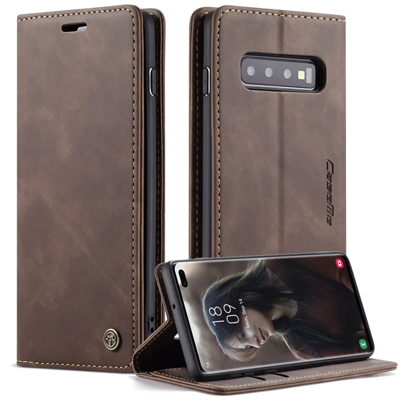 CASEME 013 Series PU Leather Case [Auto-absorbed] [Wallet Stand] for Samsung Galaxy S10 Plus - Black-Cellmalls