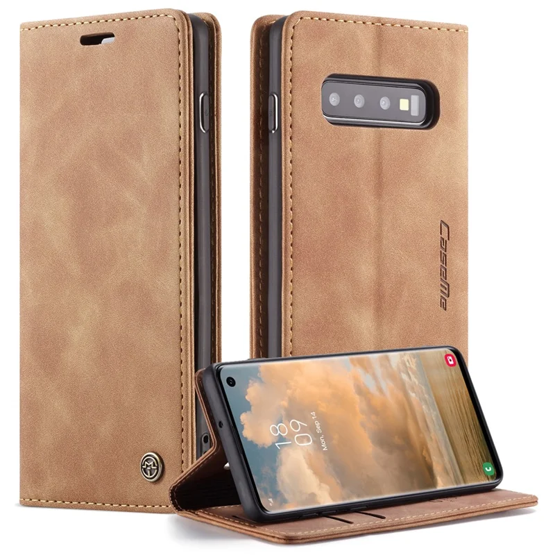 CASEME 013 Series for Samsung Galaxy S10 PU Leather Case [Auto-absorbed] [Wallet Stand] - Black-Cellmalls