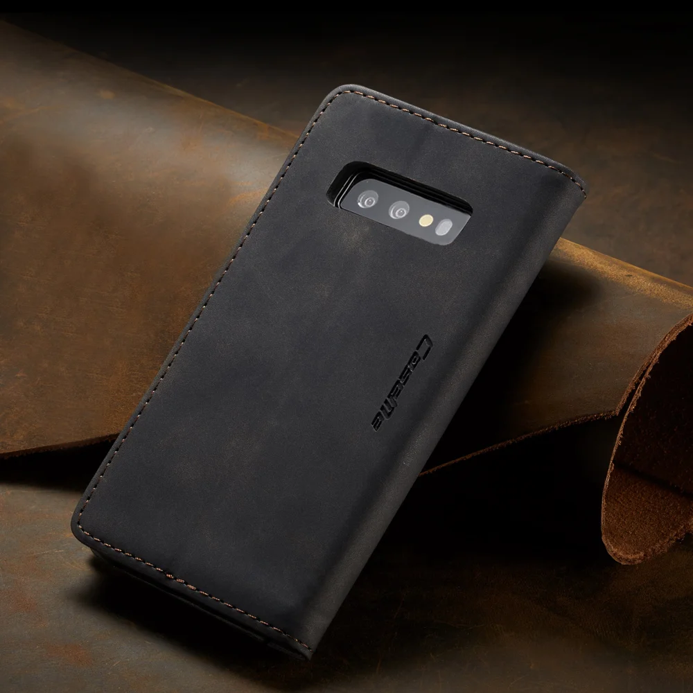 CASEME 013 Series for Samsung Galaxy S10e PU Leather Case [Auto-absorbed] [Wallet Stand] - Black-Cellmalls