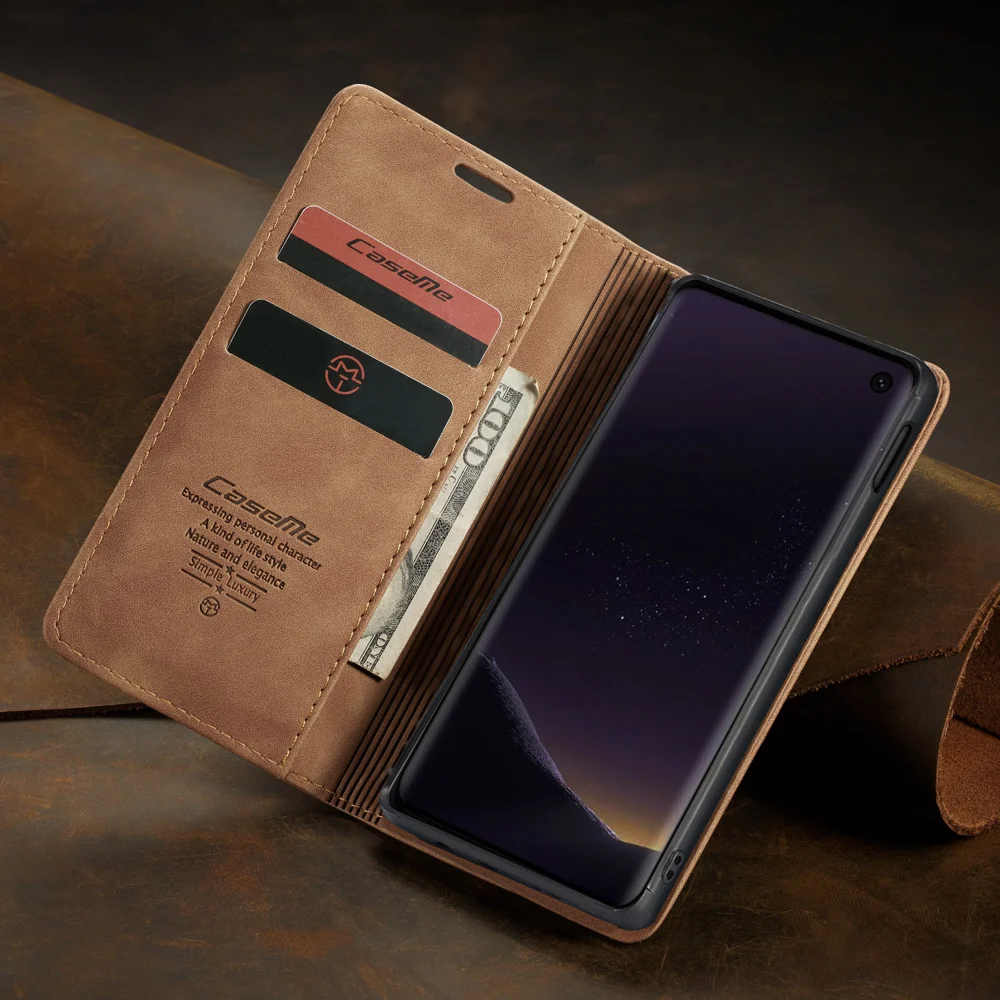 CASEME 013 Series for Samsung Galaxy S10e PU Leather Case [Auto-absorbed] [Wallet Stand] - Black-Cellmalls