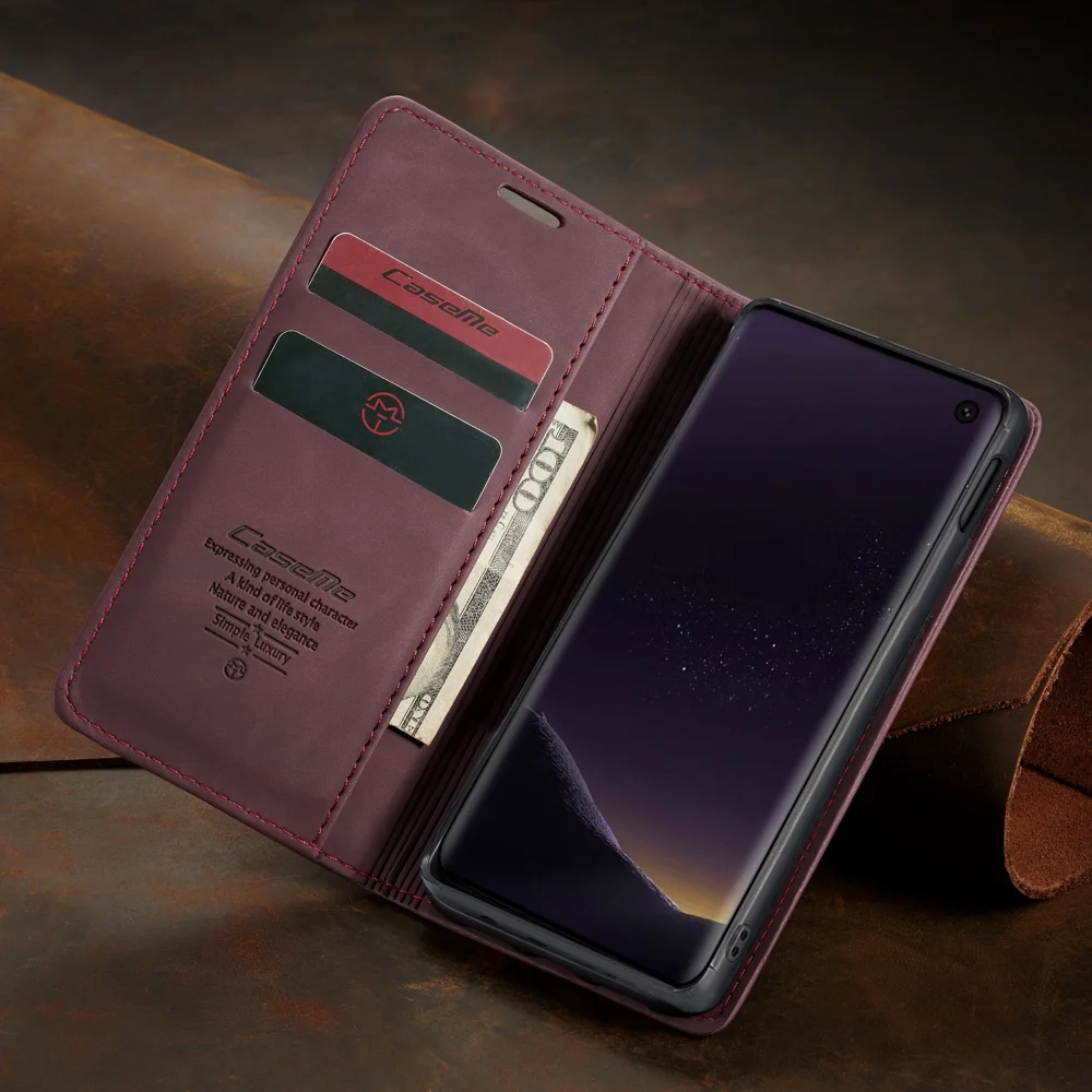 CASEME 013 Series for Samsung Galaxy S10e PU Leather Case [Auto-absorbed] [Wallet Stand] - Black-Cellmalls