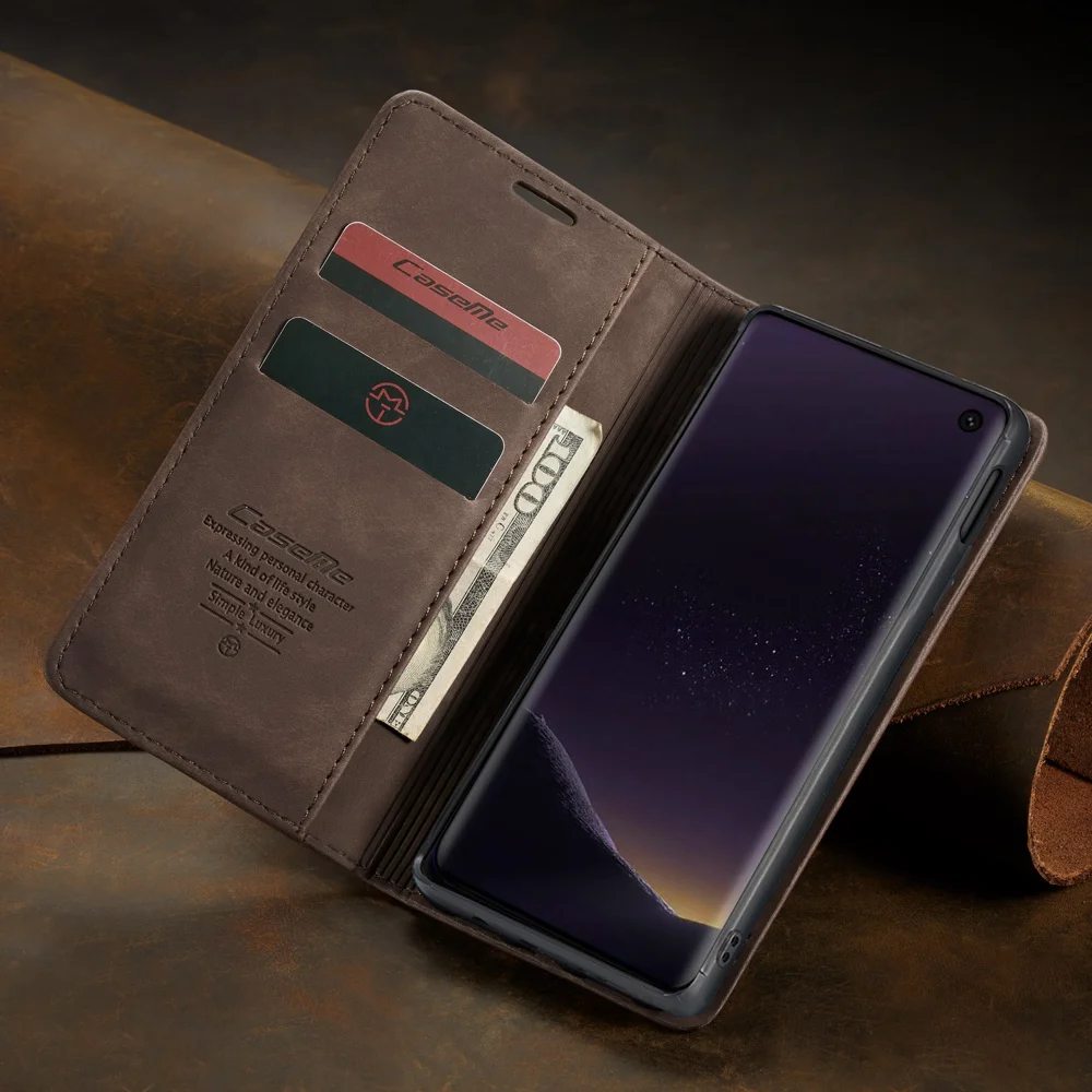 CASEME 013 Series for Samsung Galaxy S10e PU Leather Case [Auto-absorbed] [Wallet Stand] - Black-Cellmalls