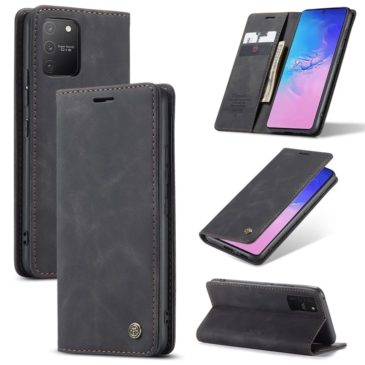 CASEME 013 Series Flip Wallet Leather Mobile Case for Samsung Galaxy A91/S10 Lite - Black-Cellmalls