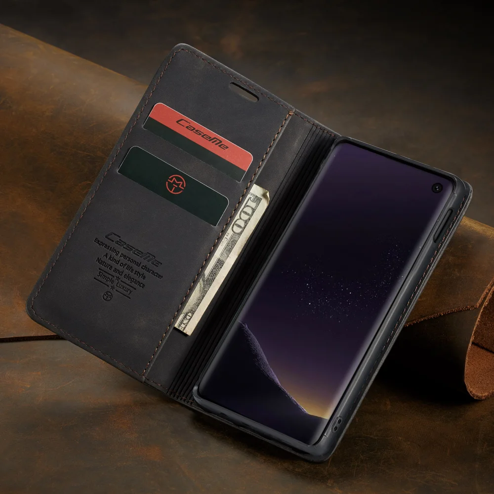 CASEME 013 Series for Samsung Galaxy S10e PU Leather Case [Auto-absorbed] [Wallet Stand] - Black-Cellmalls