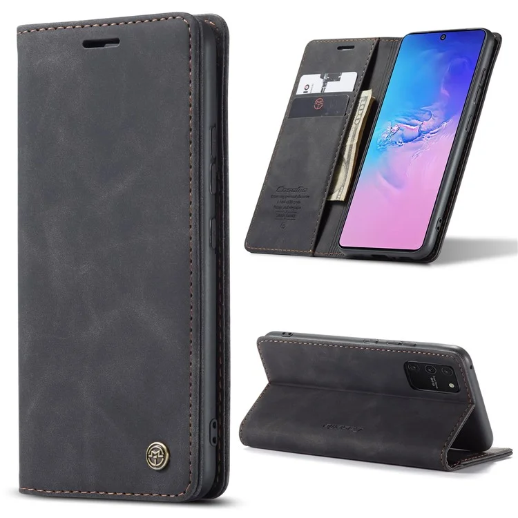 CASEME 013 Series Flip Wallet Leather Mobile Case for Samsung Galaxy A91/S10 Lite - Black-Cellmalls