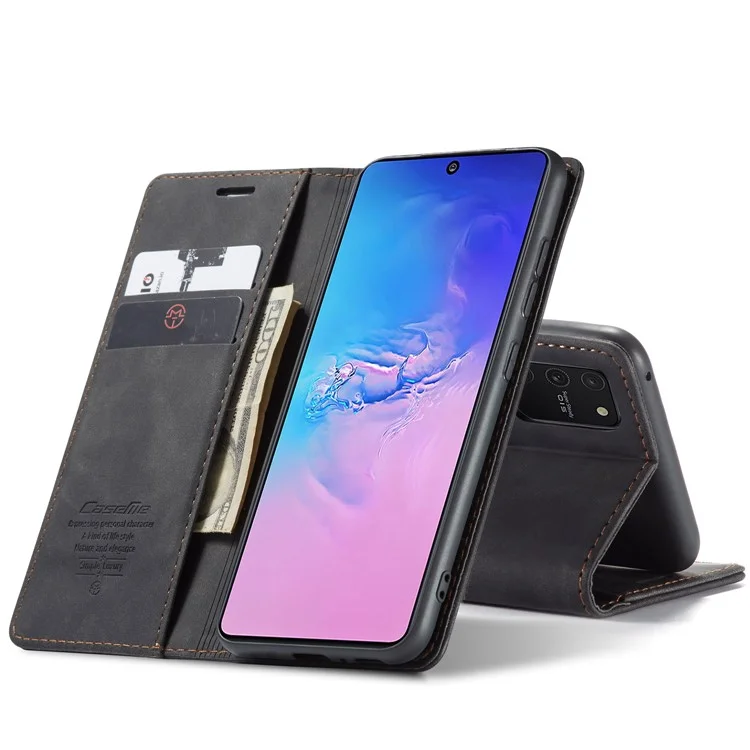 CASEME 013 Series Flip Wallet Leather Mobile Case for Samsung Galaxy A91/S10 Lite - Black-Cellmalls