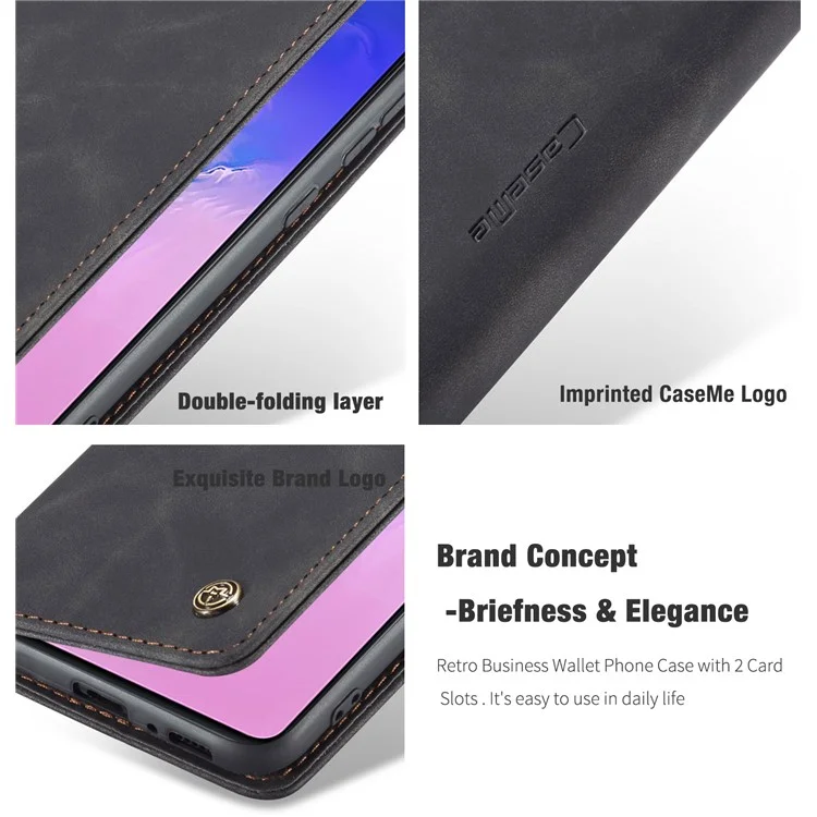 CASEME 013 Series Flip Wallet Leather Mobile Case for Samsung Galaxy A91/S10 Lite - Black-Cellmalls