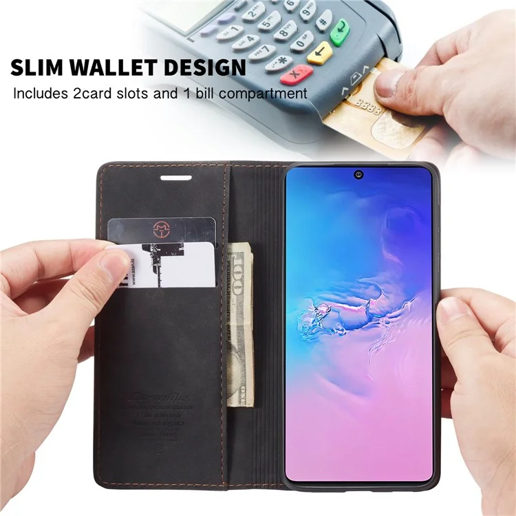 CASEME 013 Series Flip Wallet Leather Mobile Case for Samsung Galaxy A91/S10 Lite - Black-Cellmalls