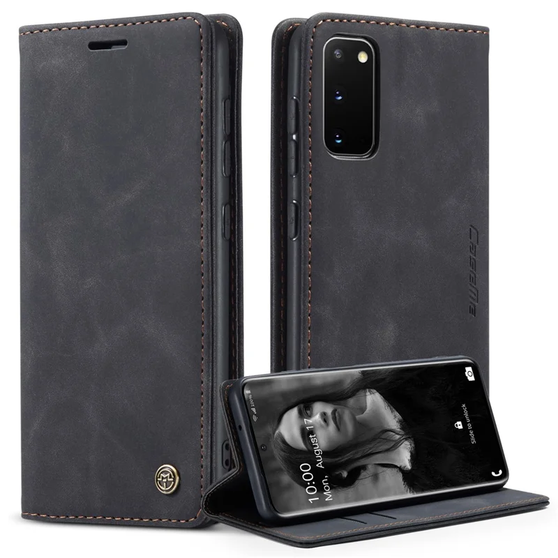 CASEME 013 Series Auto-absorbed Flip Leather Wallet Case for Samsung Galaxy S20 4G/S20 5G - Black-Cellmalls