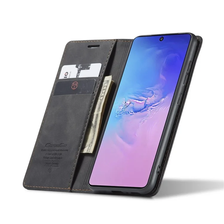 CASEME 013 Series Flip Wallet Leather Mobile Case for Samsung Galaxy A91/S10 Lite - Black-Cellmalls