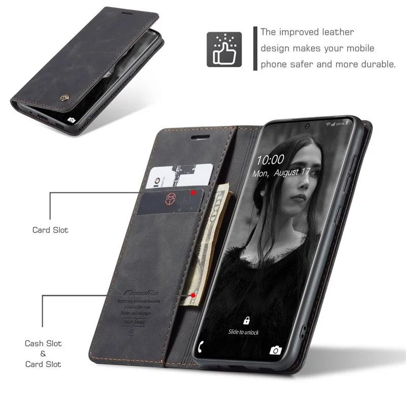 CASEME 013 Series Auto-absorbed Flip Leather Wallet Case for Samsung Galaxy S20 4G/S20 5G - Black-Cellmalls