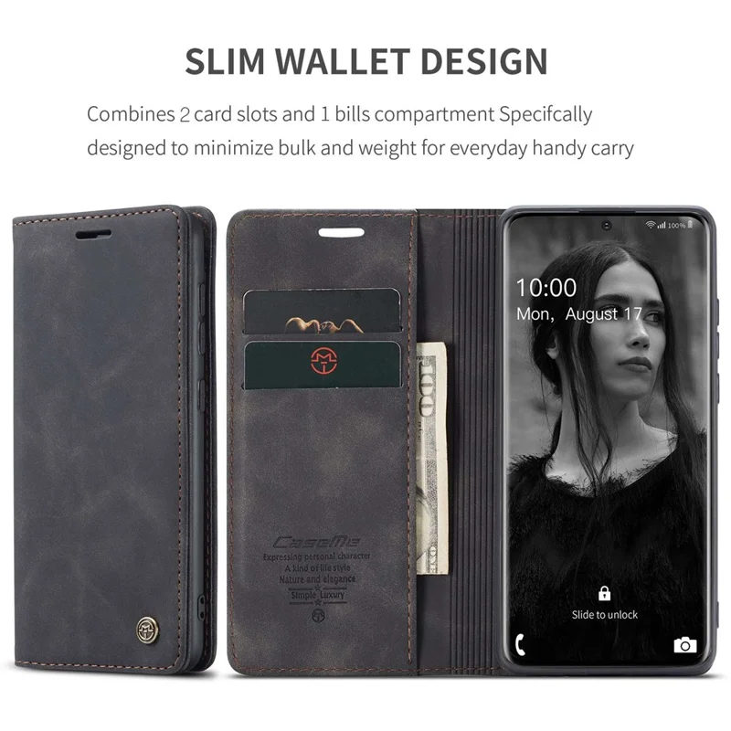 CASEME 013 Series Auto-absorbed Flip Leather Wallet Case for Samsung Galaxy S20 4G/S20 5G - Black-Cellmalls