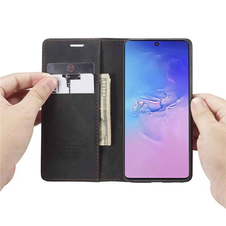 CASEME 013 Series Flip Wallet Leather Mobile Case for Samsung Galaxy A91/S10 Lite - Black-Cellmalls