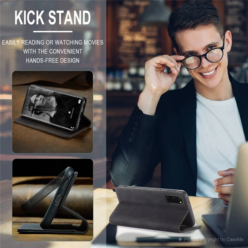 CASEME 013 Series Auto-absorbed Flip Leather Wallet Case for Samsung Galaxy S20 4G/S20 5G - Black-Cellmalls