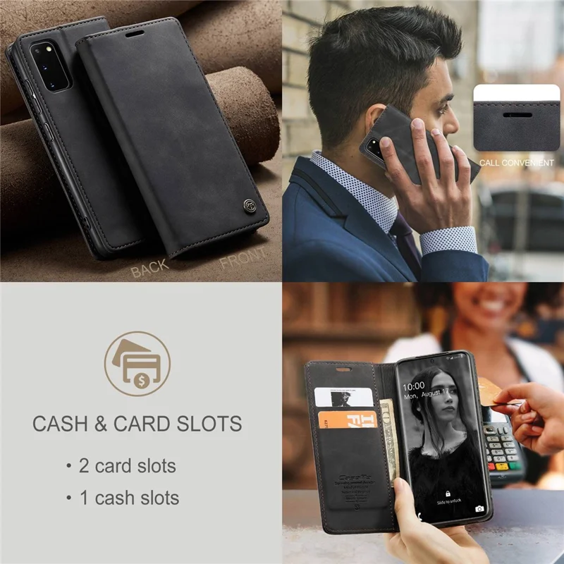 CASEME 013 Series Auto-absorbed Flip Leather Wallet Case for Samsung Galaxy S20 4G/S20 5G - Black-Cellmalls