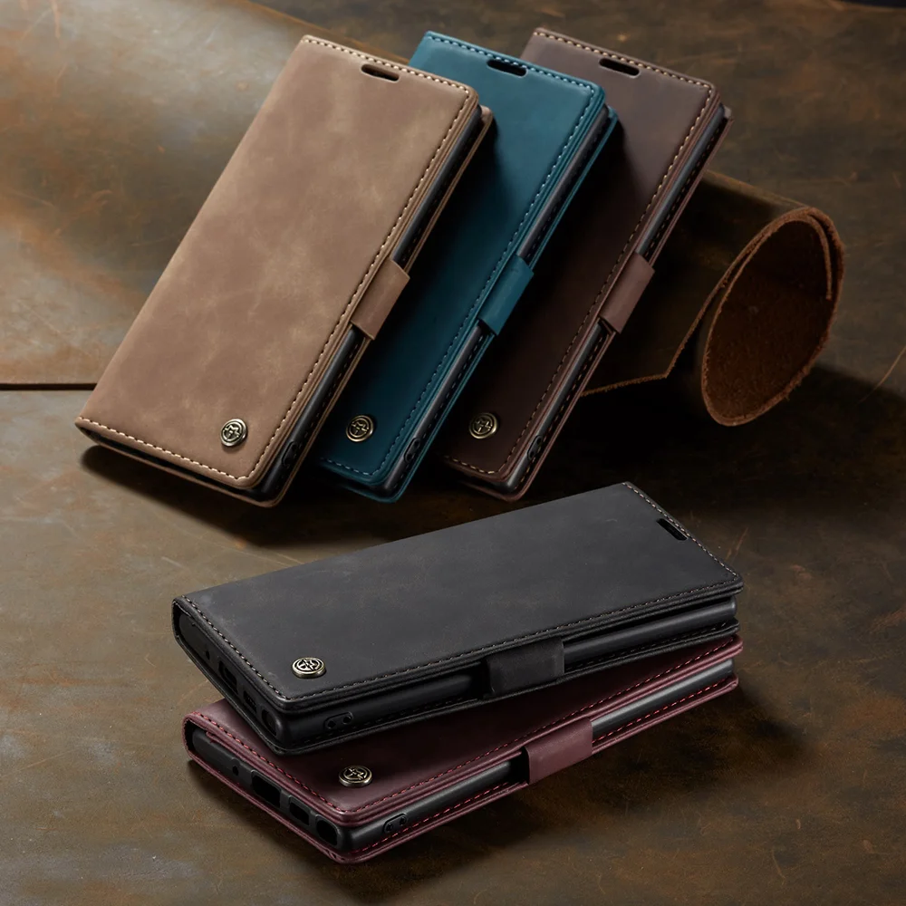 CASEME 013 Series Auto-absorbed Flip Leather Wallet Stand Case for Samsung Galaxy Note 10/Note 10 5G - Dark Brown-Cellmalls
