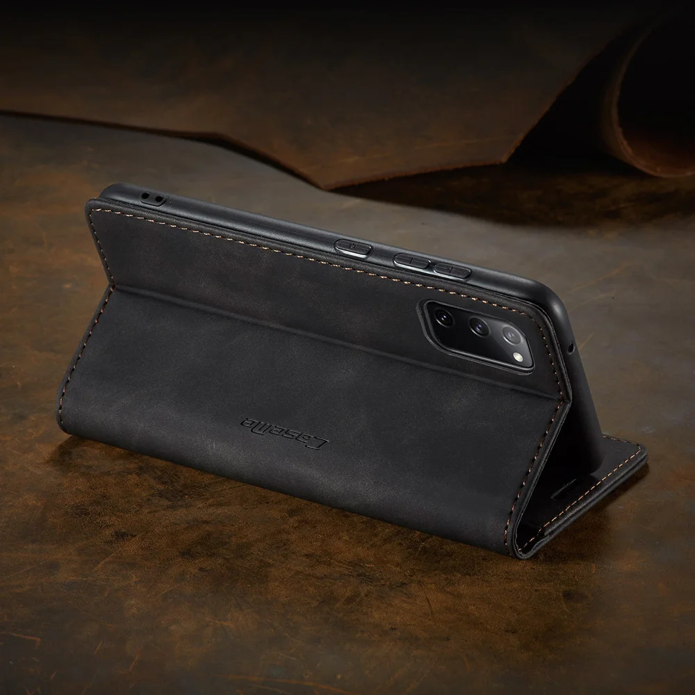 CASEME 013 Series Phone Cover for Samsung Galaxy S20 FE 4G / FE 5G / S20 Lite / S20 FE 2022 Auto-Absorbed Leather Stand Wallet Case - Black-Cellmalls