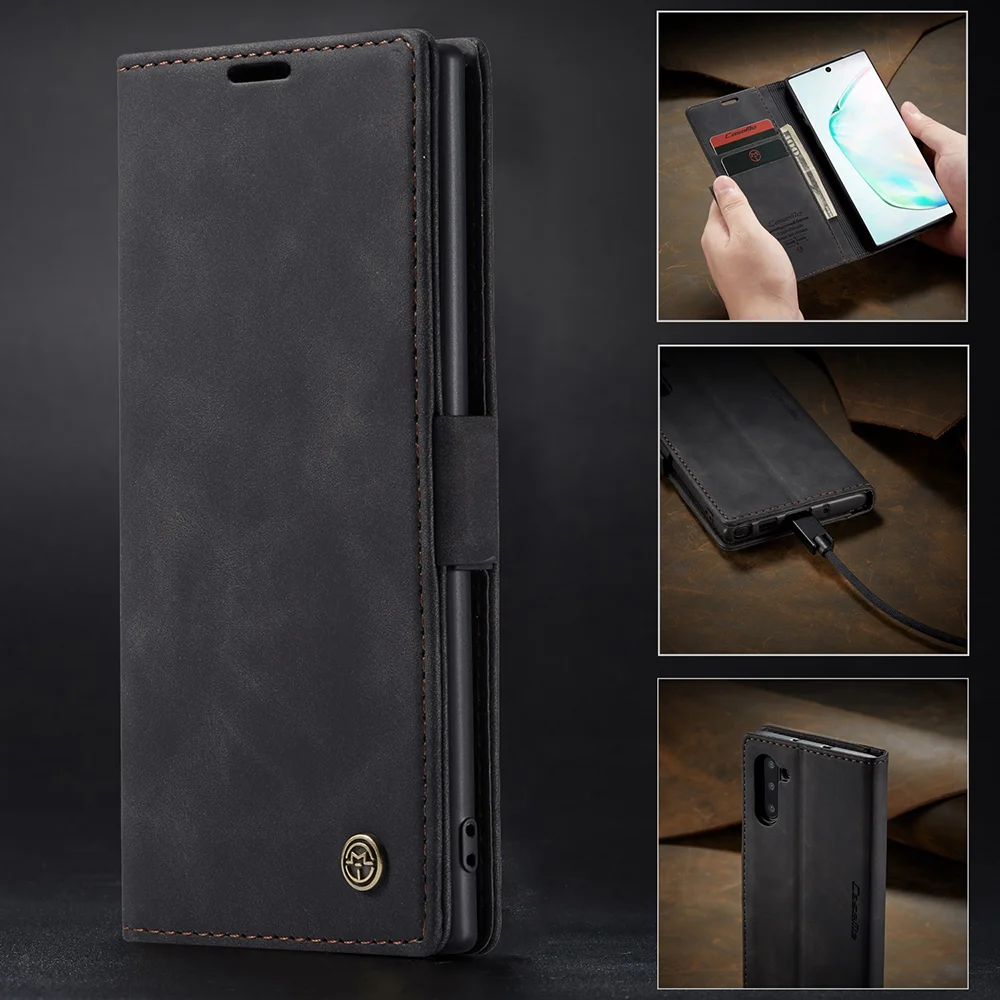 CASEME 013 Series Auto-absorbed Flip Leather Wallet Stand Case for Samsung Galaxy Note 10/Note 10 5G - Dark Brown-Cellmalls